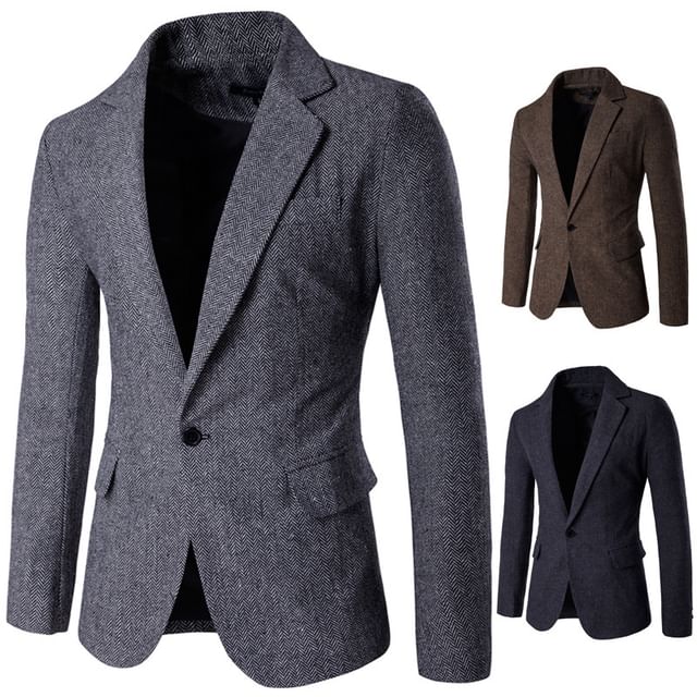 Sheck-Lapel Collar Plain Single Breasted Blazer
