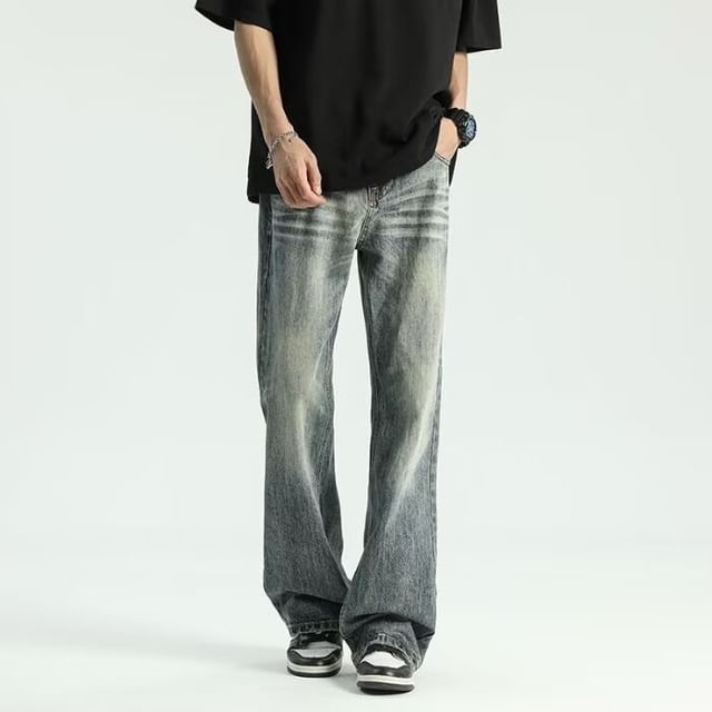 Sheck-Mid Rise Washed Wide Leg Jeans