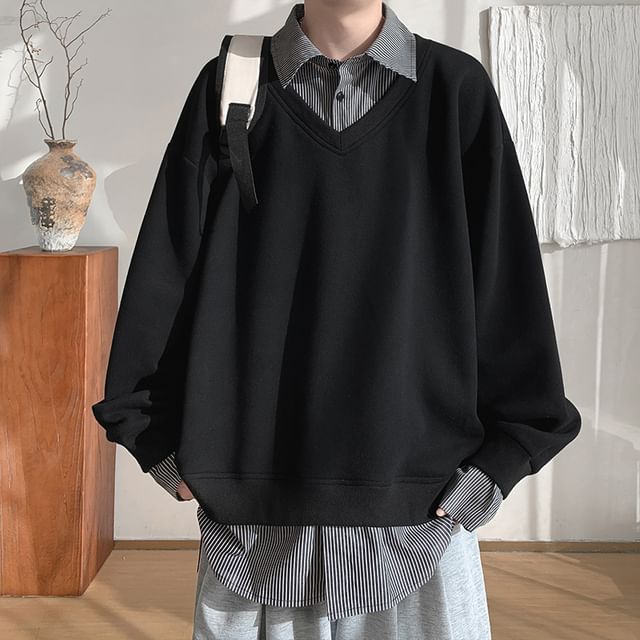 Sheck-Mock Two-Piece Collared Sweatshirt