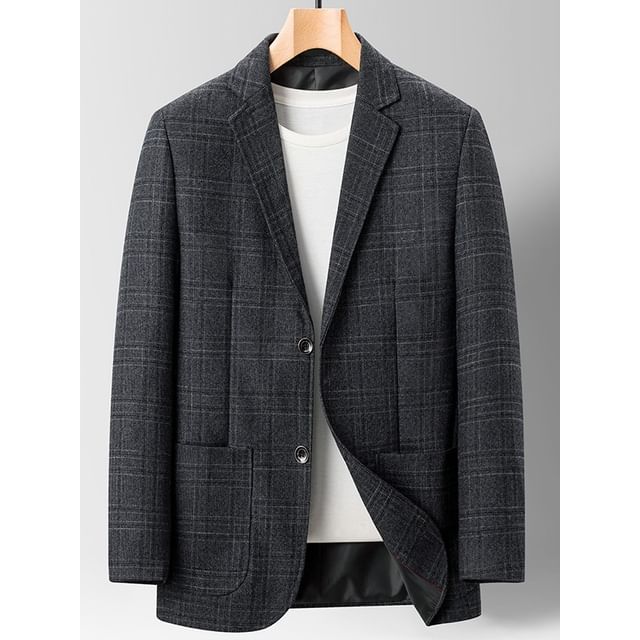 Sheck-Notch Lapel Plaid Single Breasted Blazer
