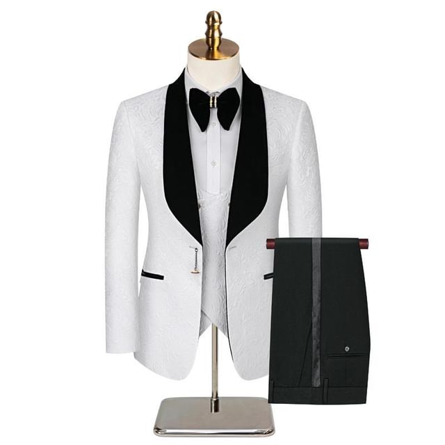 Sheck-Set Shawl Collar Two Tone Single Breasted Blazer Button Vest Mid Rise Dress Pants