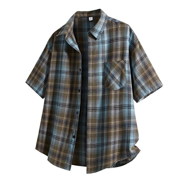 Sheck-Short-Sleeve Plaid Button-Up Shirt