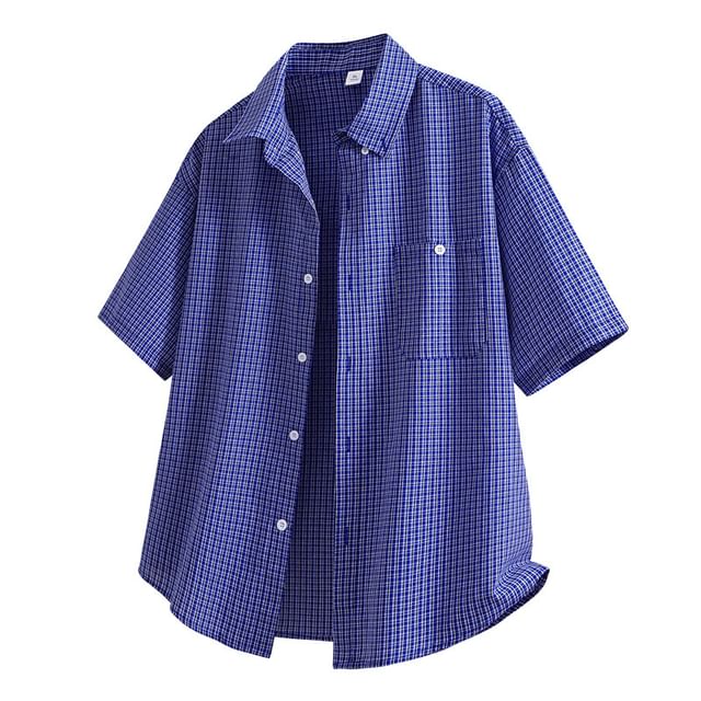 Sheck-Short-Sleeve Plaid Button-Up Shirt