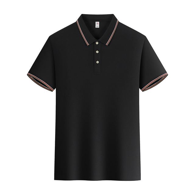 Sheck-Short-Sleeve Striped Trim Polo Shir