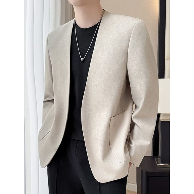 Sheck-V-Neck Plain Open Front Blazer
