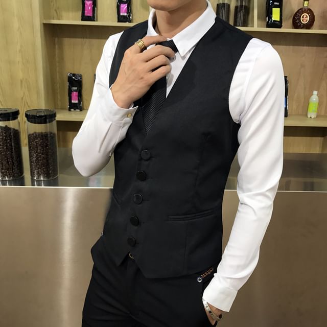 Sheck-V-Neck Plain Single Breasted Vest