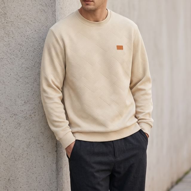 Shineon Studio-Crewneck Waffle Plain Sweatshirt