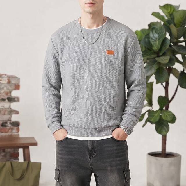 Shineon Studio-Crewneck Waffle Plain Sweatshirt