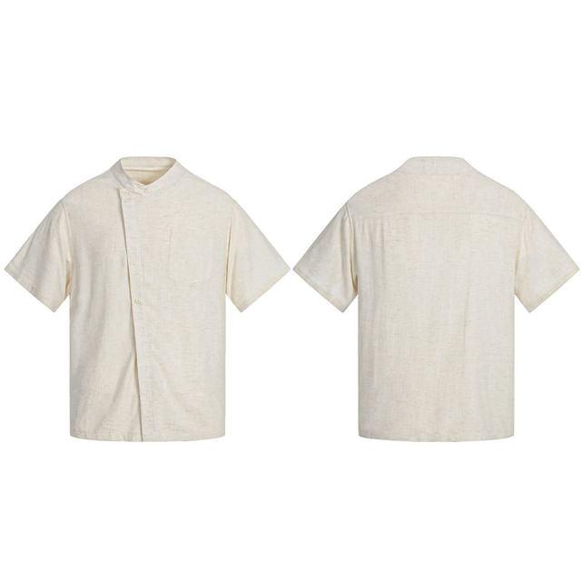 Shineon Studio-Short-Sleeve Button-Up Plain Shirt