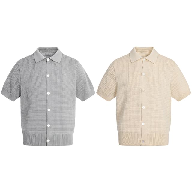 Shineon Studio-Short-Sleeve Plain Knit Shirt