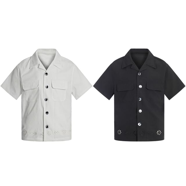 Shineon Studio-Short-Sleeve Pocketed Plain Shirt