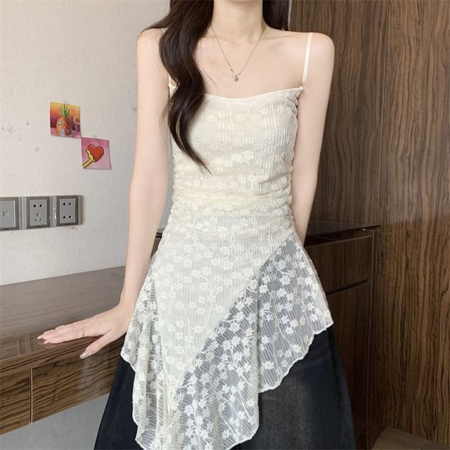Shinsei-Asymmetrical Ruched Lace Camisole Top