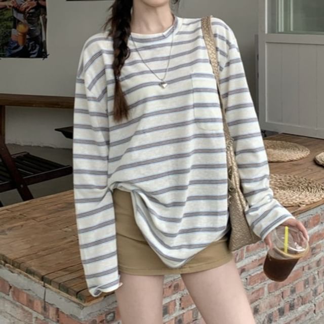 Shinsei-Crewneck Striped Sweatshirt