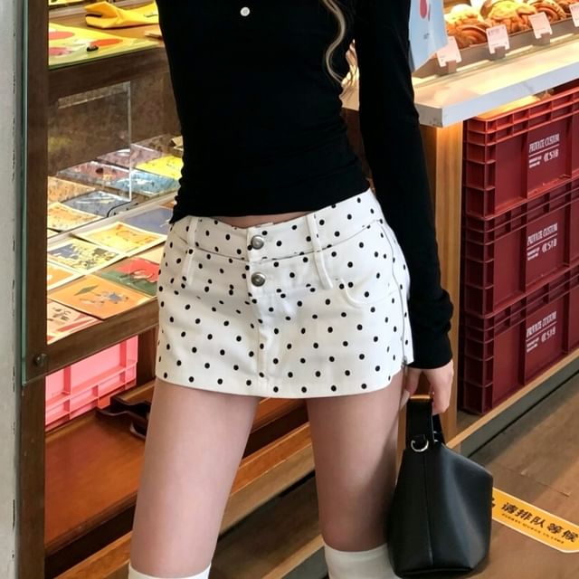 Shinsei-Double Waist Dotted Zip Detail Skorts