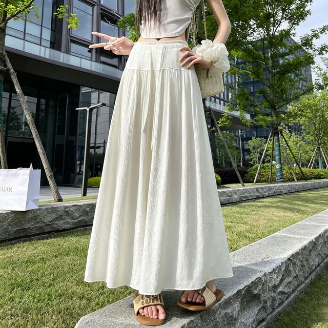 Shinsei-Drawstring Waist Plain Culottes