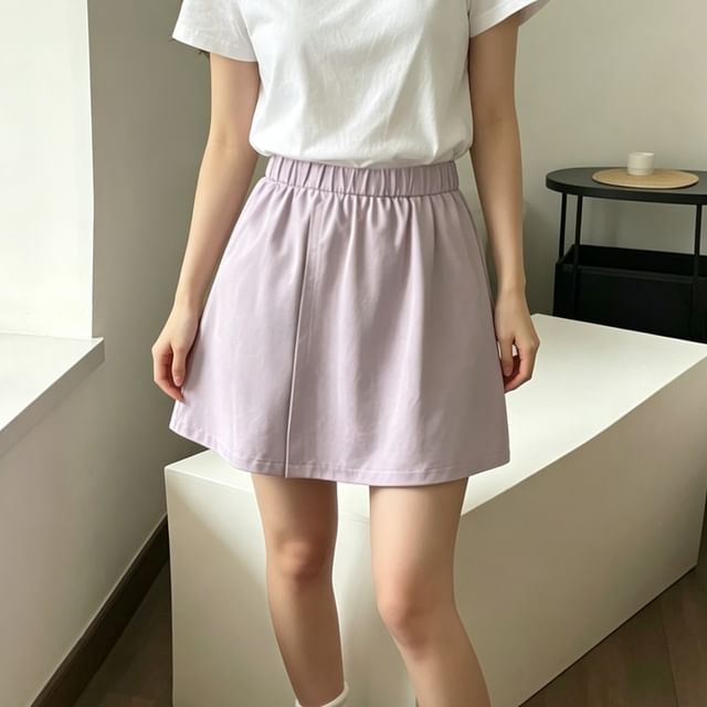 Shinsei-Elastic Waist Plain Skort