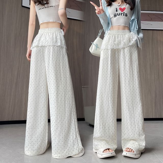 Shinsei-High Rise Dotted Wide Leg Pants