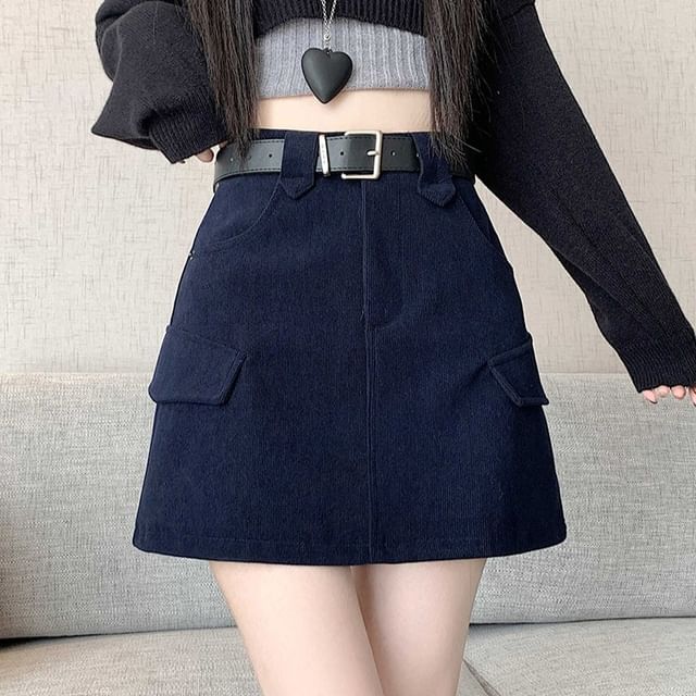 Shinsei-High Rise Plain Mini A-Line Skirt