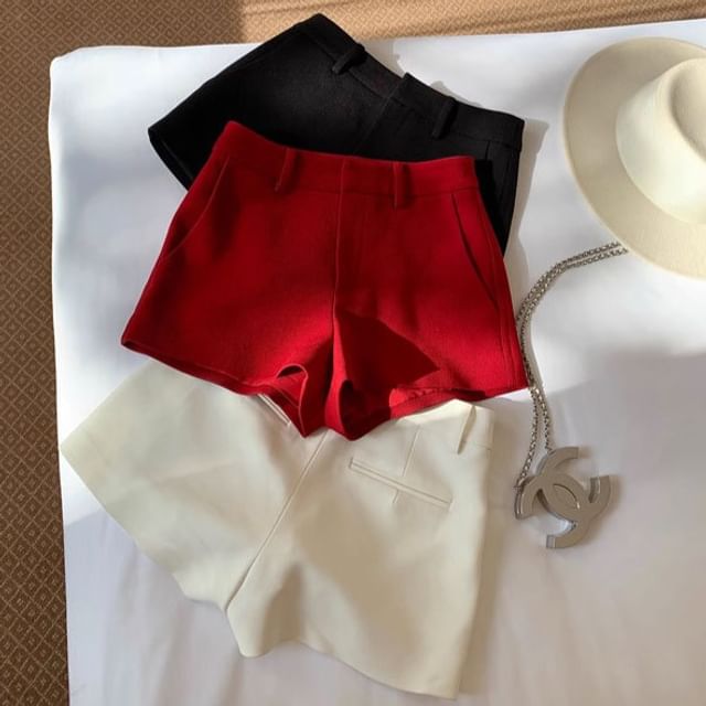 Shinsei-High Waist Plain Dress Shorts