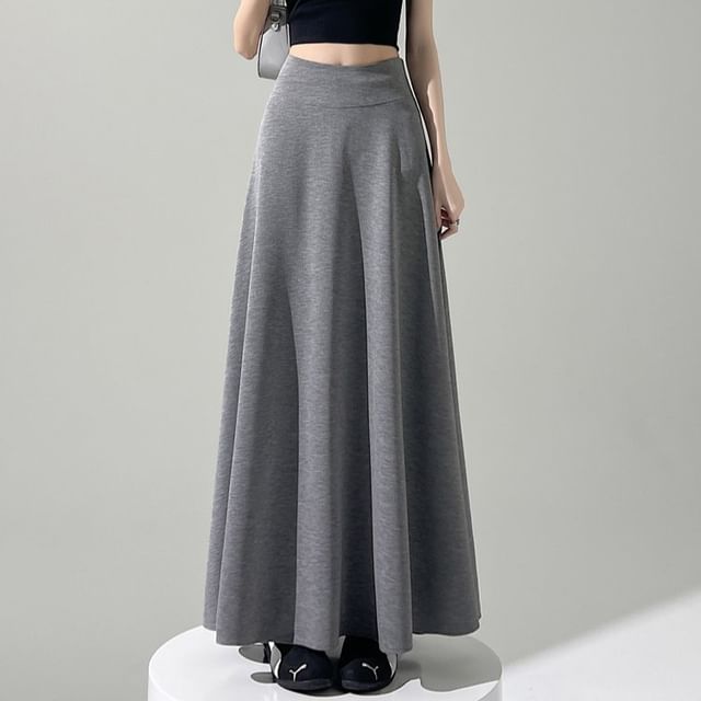 Shinsei-High Waist Plain Maxi A-Line Skirt
