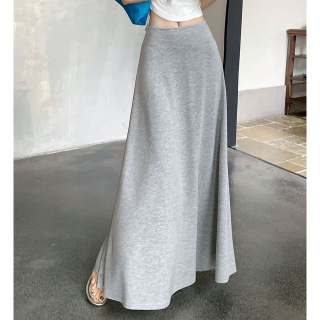 Shinsei-High Waist Plain Maxi A-Line Skirt