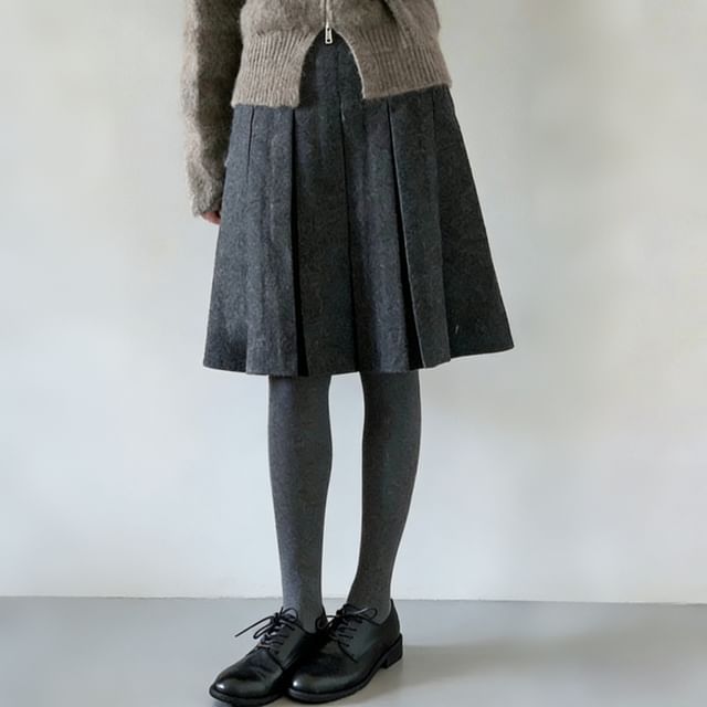 Shinsei-High Waist Plain Pleated A-Line Skirt