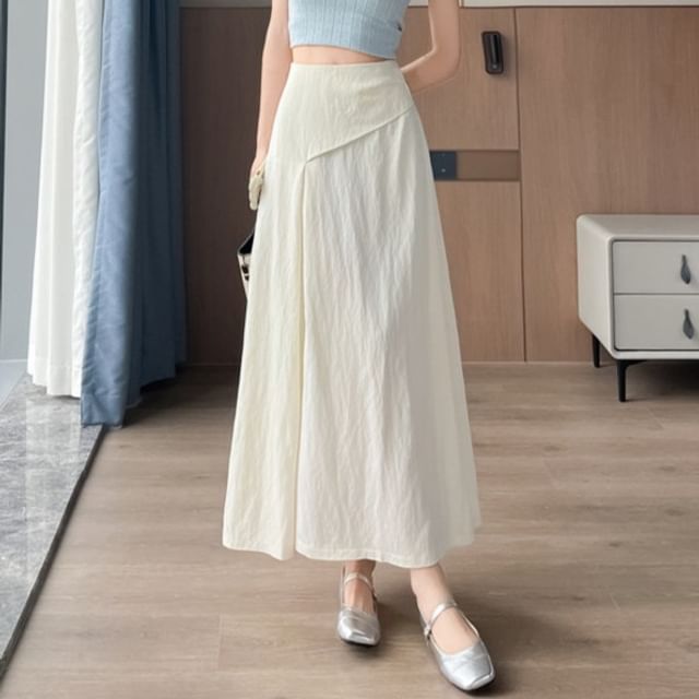 Shinsei-High Waist Plain Slit Midi A-Line Skirt