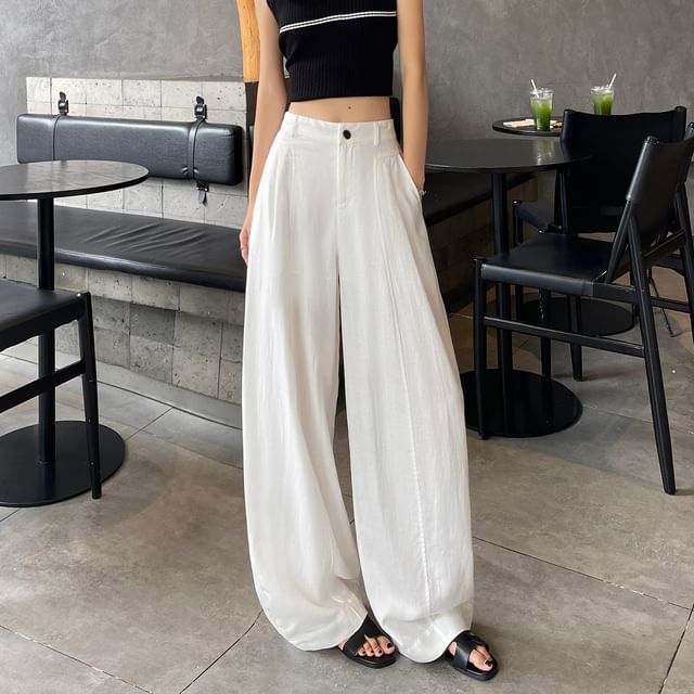 Shinsei-High Waist Plain Wide Leg Pants
