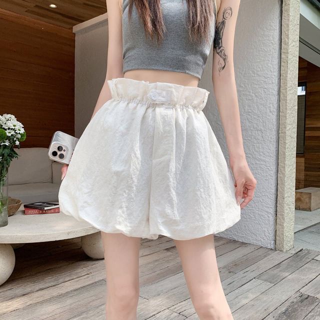 Shinsei-High Waist Plain Wide Leg Shorts