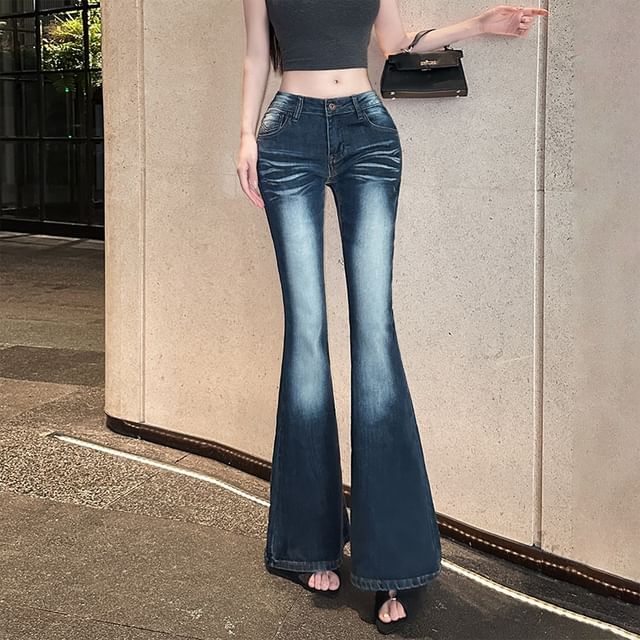 Shinsei-Low Rise Washed Flared Jeans