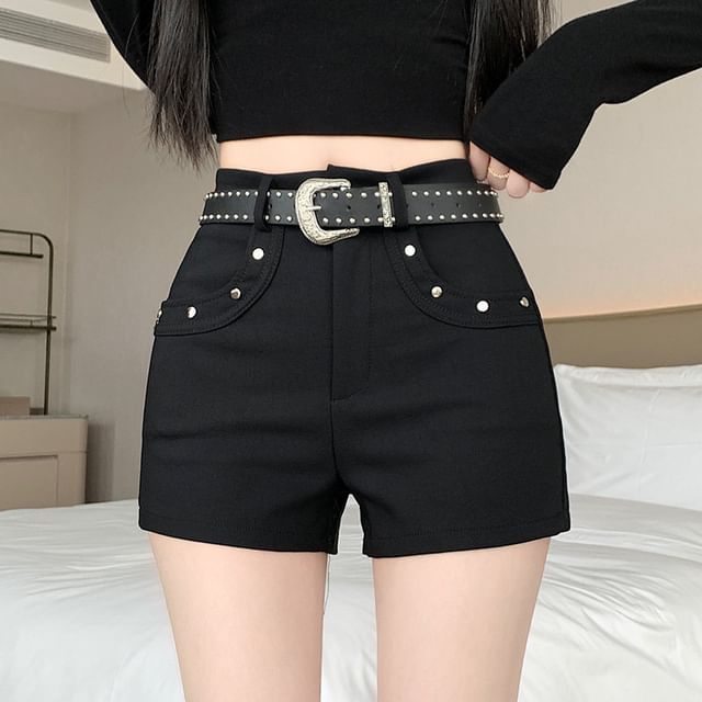 Shinsei-Low Waist Plain Hot Pants