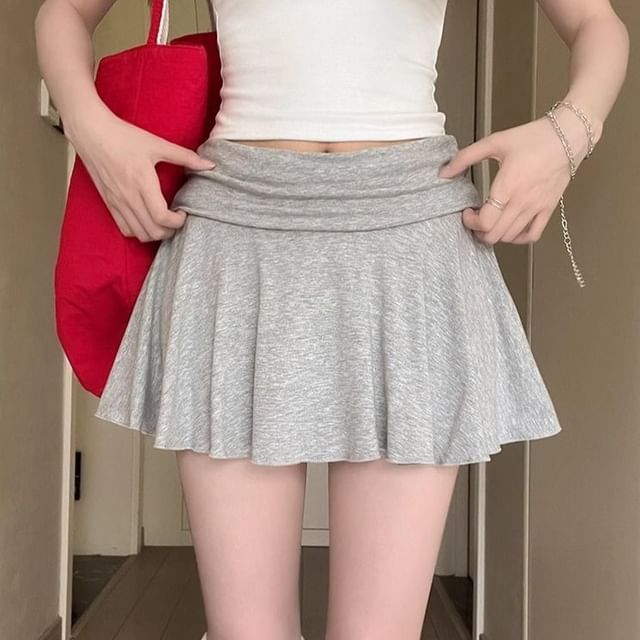 Shinsei-Mid Rise Plain Mini A-Line Skort