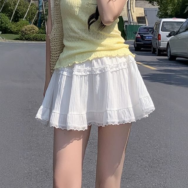 Shinsei-Mid Waist Plain Mini A-Line Skirt