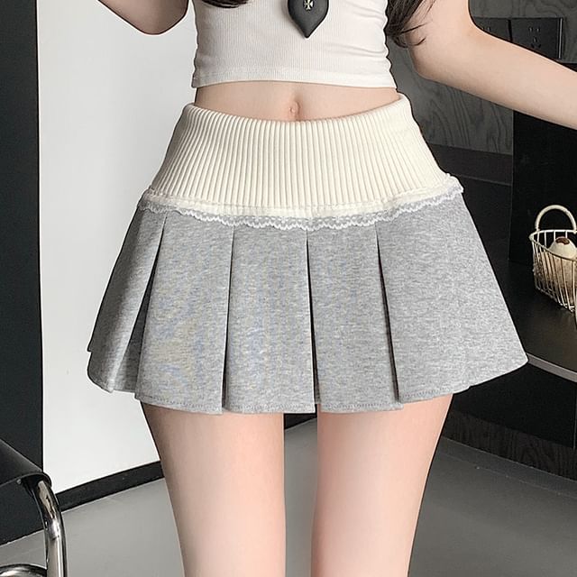 Shinsei-Mid Waist Plain Mini Pleated Skirt