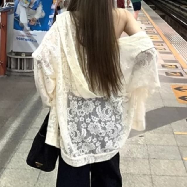 Shinsei-Plain Hood Lace Zip Jacket