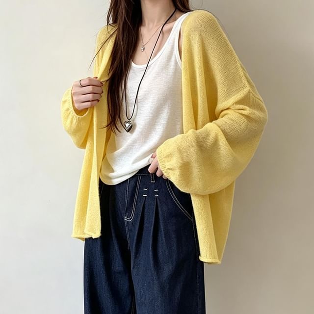 Shinsei-Plain Open Front Knit Light Cardigan