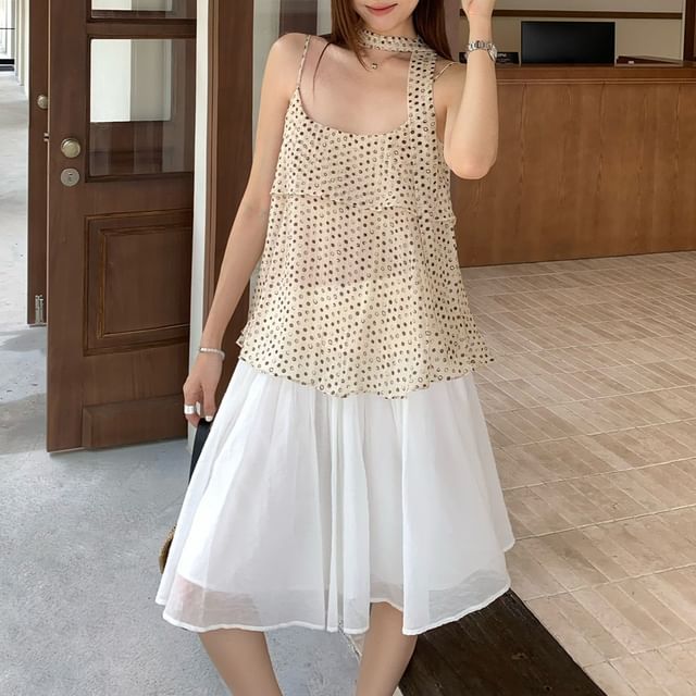 Shinsei-Polka Dot Camisole Top with Sash