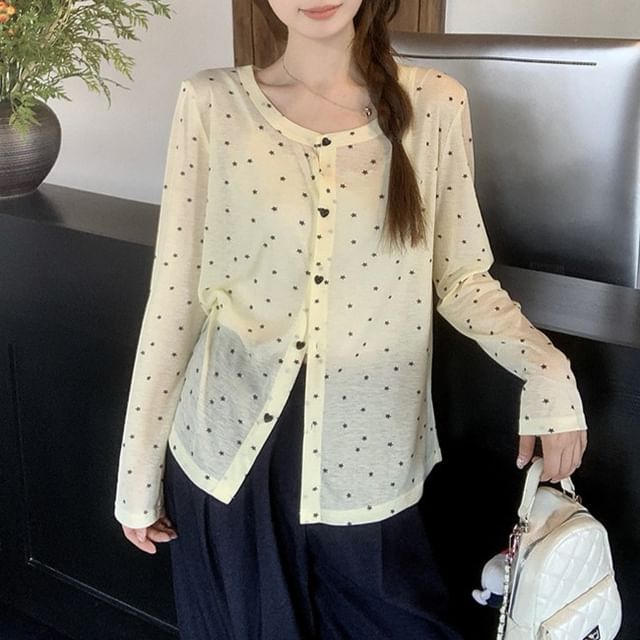 Shinsei-Round Neck Dotted Cardigan
