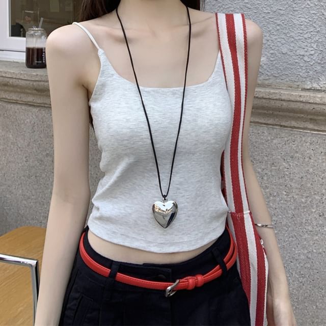 Shinsei-Scoop Neck Plain Padded Crop Camisole Top