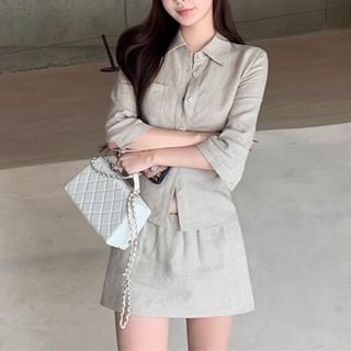 Shinsei-Set 34-Sleeve Plain Shirt Mini Skirt