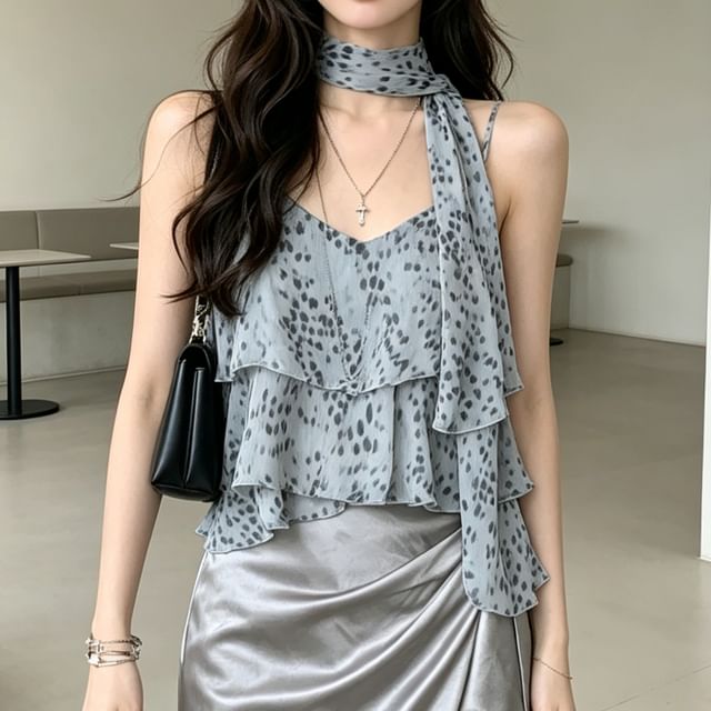 Shinsei-Set V-Neck Print Crop Camisole Top Twilly