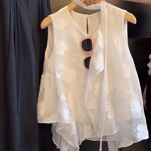 Shinsei-Sleeveless Asymmetrical Sheer Crop Top