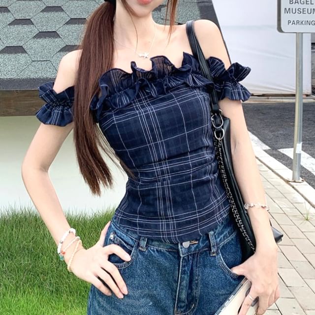 Shinsei-Sleeveless Off Shoulder Ruffle Top