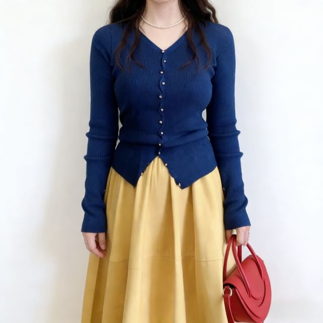 Shinsei-V-Neck Plain Crop Cardigan