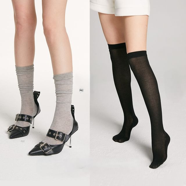 SHINSHIN - Plain Ribbed Socks (Various Designs) | YesStyle
