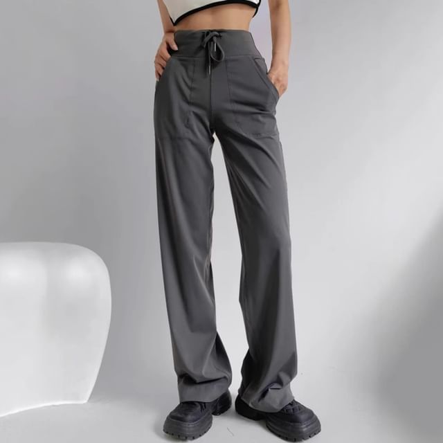 Shira-Drawstring Waist Plain Loose Fit Yoga Pants
