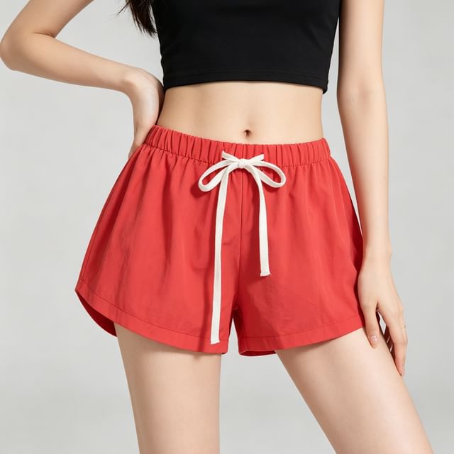 Shira-Drawstring Waist Plain Shorts