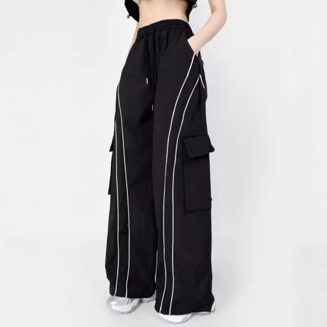 Shira-Drawstring Waist Wide Leg Cargo Pants