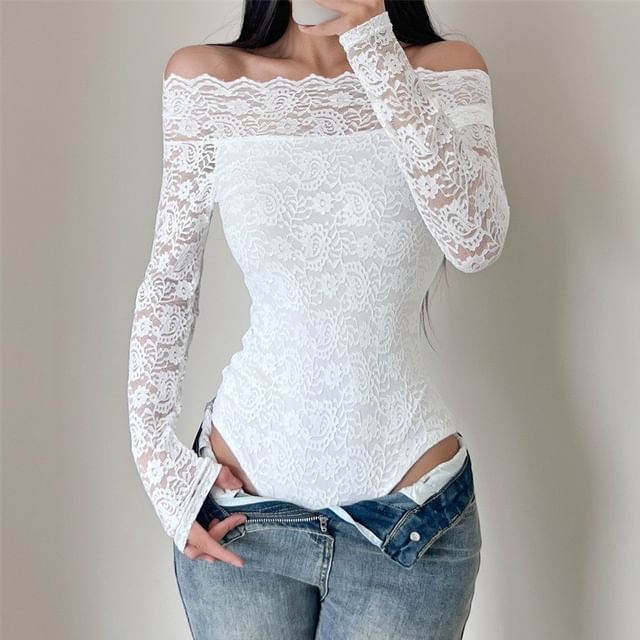 Shira-Long-Sleeve Lace Panel Bodysuit Top
