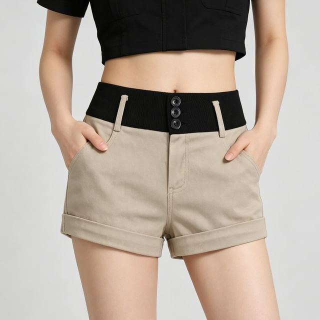 Shira-Mid Rise Button Up Shorts